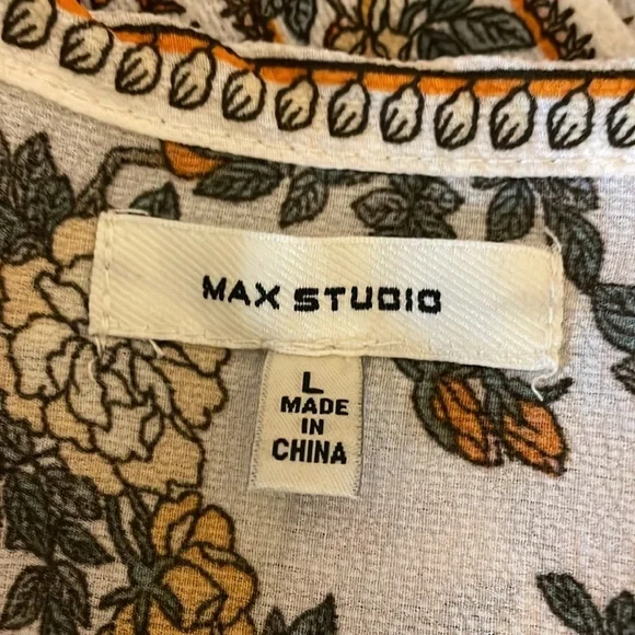 Max studio women’s large 12 14 dress wrap mini white yellow green floral pattern - Picture 7 of 10
